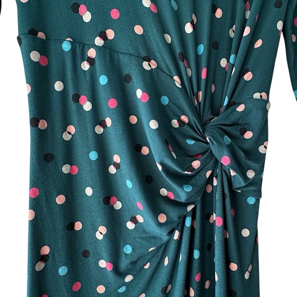BODEN | NWOT ROSALIE TWIST FRONT JERSEY DRESS POLKA DOT DARK GREEN | 2 PETITE - Picture 4 of 10